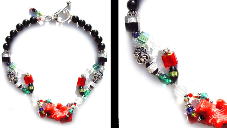 Coral, Venetian & Chech Glass, Swarovski Crystal, Onyx, Bali Silver Beads