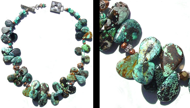 Turquoise, Copper, Chech Glass & Bali Silver Beads