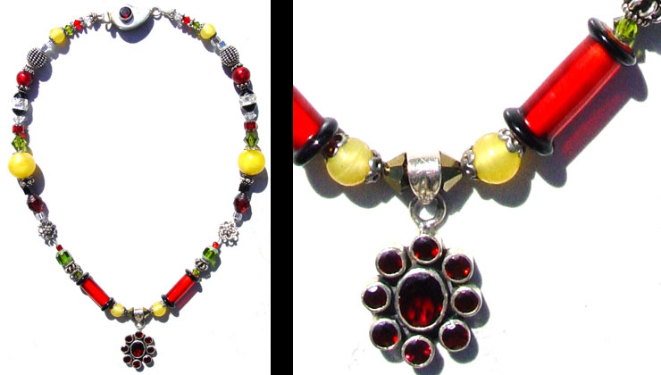 Garnet, Vintage, Chech & Venetian glass, Swarovski Crystal, Bali Silver Beads