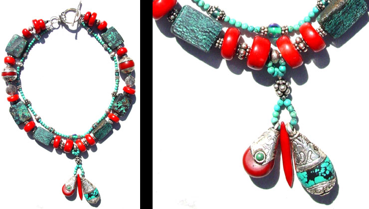 Turquoise, Coral, Bali Silver Beads