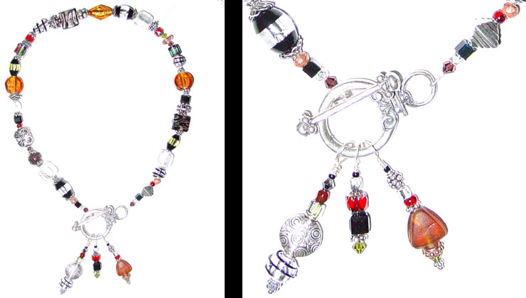 Venetian, Chech & Lampwork Glass Beads, Swarovski crystal, Copper, & Bali Silver Beads